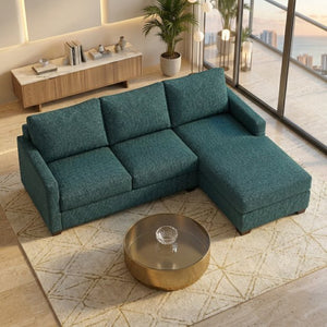 English Elm Talmadge L-shaped Chenille Sectional Handcrafted Usa Chaise Lounge Contemporary Living Room Hepburn Teal Blue B2761P498626