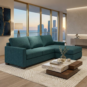 English Elm Talmadge L-shaped Chenille Sectional Handcrafted Usa Chaise Lounge Contemporary Living Room Hepburn Teal Blue B2761P498626