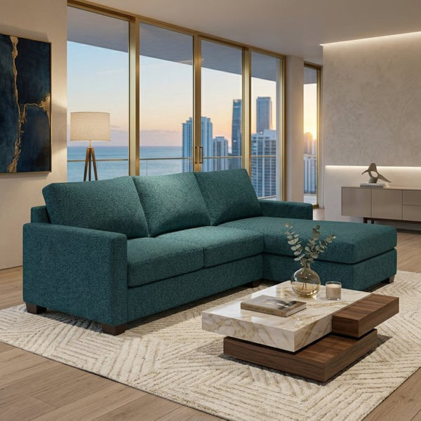 English Elm Talmadge L-shaped Chenille Sectional Handcrafted Usa Chaise Lounge Contemporary Living Room Hepburn Teal Blue B2761P498626