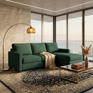 English Elm Talmadge L-shaped Chenille Sectional Handcrafted Usa Chaise Lounge Contemporary Living Room Velvet Antique Kelly Green B2761P498627