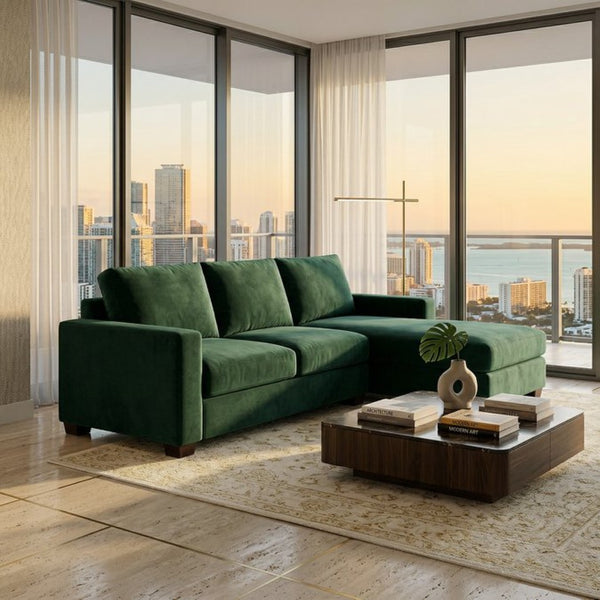 English Elm Talmadge L-shaped Chenille Sectional Handcrafted Usa Chaise Lounge Contemporary Living Room Velvet Antique Kelly Green B2761P498627
