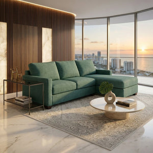 English Elm Talmadge L-shaped Chenille Sectional Handcrafted Usa Chaise Lounge Contemporary Living Room Velvet Antique Kelly Green B2761P498627
