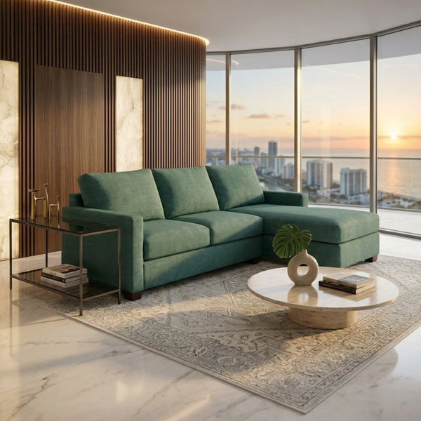 English Elm Talmadge L-shaped Chenille Sectional Handcrafted Usa Chaise Lounge Contemporary Living Room Velvet Antique Kelly Green B2761P498627