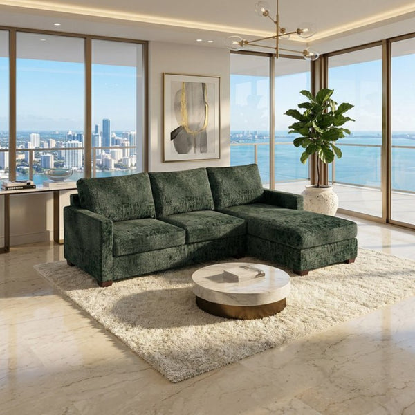 English Elm Talmadge L-shaped Chenille Sectional Handcrafted Usa Chaise Lounge Contemporary Living Room Velvet Antique Charcoal Sage Green B2761P498628