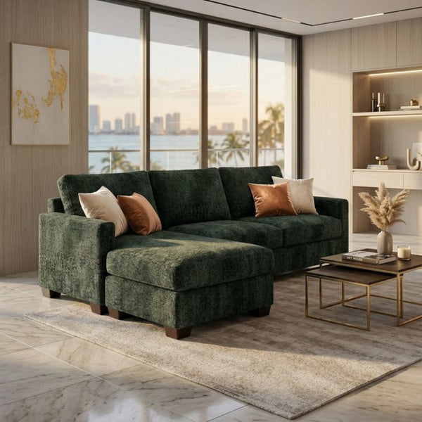 English Elm Talmadge L-shaped Chenille Sectional Handcrafted Usa Chaise Lounge Contemporary Living Room Velvet Antique Charcoal Sage Green B2761P498628