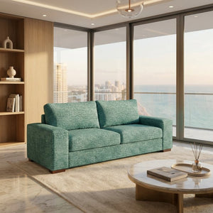 English Elm Modena Square Arm Sofa USA Handcrafted Hardwood Frame Polyester Upholstered Living Room Hepburn Emerald B2761P498636