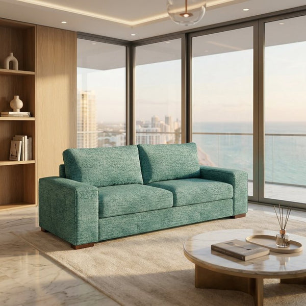 English Elm Modena Square Arm Sofa USA Handcrafted Hardwood Frame Polyester Upholstered Living Room Hepburn Emerald B2761P498636