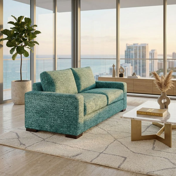 English Elm Modena Square Arm Sofa USA Handcrafted Hardwood Frame Polyester Upholstered Living Room Hepburn Emerald B2761P498636