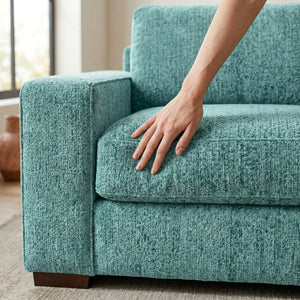 English Elm Modena Square Arm Sofa USA Handcrafted Hardwood Frame Polyester Upholstered Living Room Hepburn Emerald B2761P498636