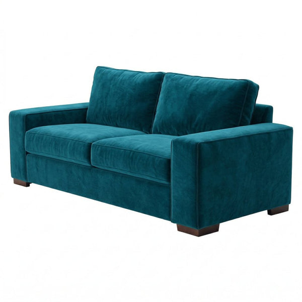 English Elm Modena Square Arm Sofa USA Handcrafted Hardwood Frame Polyester Upholstered Living Room Velvet Antique Peacock B2761P498638