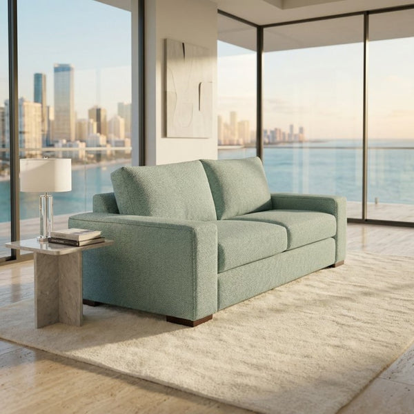 English Elm Modena Square Arm Sofa USA Handcrafted Hardwood Frame Polyester Upholstered Living Room Blue Leslie Robins Egg B2761P498639