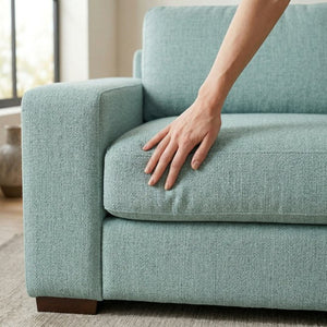 English Elm Modena Square Arm Sofa USA Handcrafted Hardwood Frame Polyester Upholstered Living Room Blue Leslie Robins Egg B2761P498639