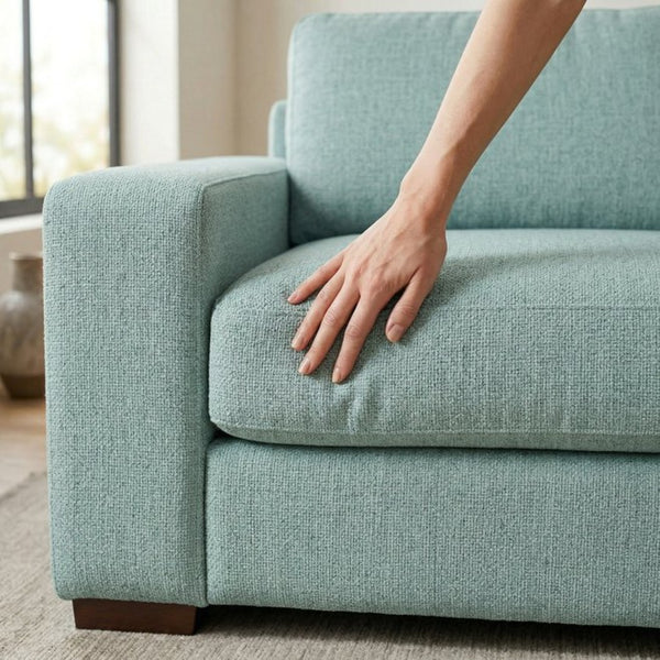 English Elm Modena Square Arm Sofa USA Handcrafted Hardwood Frame Polyester Upholstered Living Room Blue Leslie Robins Egg B2761P498639