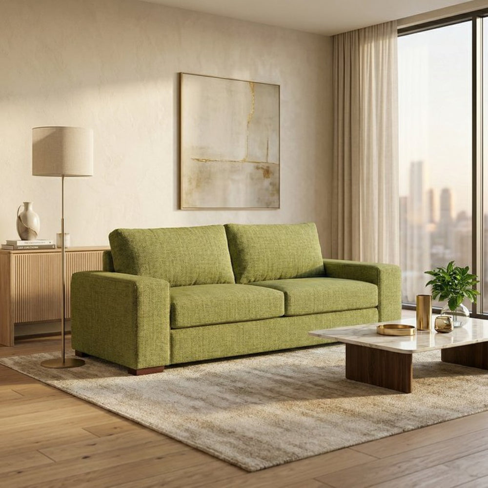 English Elm Modena Square Arm Sofa USA Handcrafted Hardwood Frame Polyester Upholstered Living Room Green Notion Appletini B2761P498640