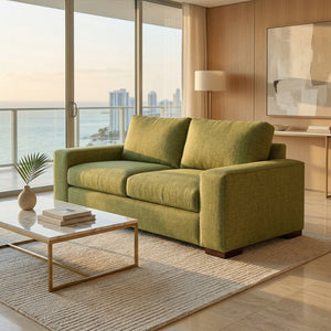 English Elm Modena Square Arm Sofa USA Handcrafted Hardwood Frame Polyester Upholstered Living Room Green Notion Appletini B2761P498640