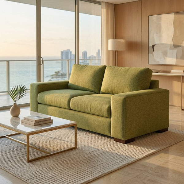 English Elm Modena Square Arm Sofa USA Handcrafted Hardwood Frame Polyester Upholstered Living Room Green Notion Appletini B2761P498640