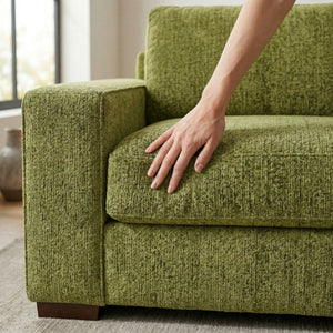 English Elm Modena Square Arm Sofa USA Handcrafted Hardwood Frame Polyester Upholstered Living Room Green Notion Appletini B2761P498640