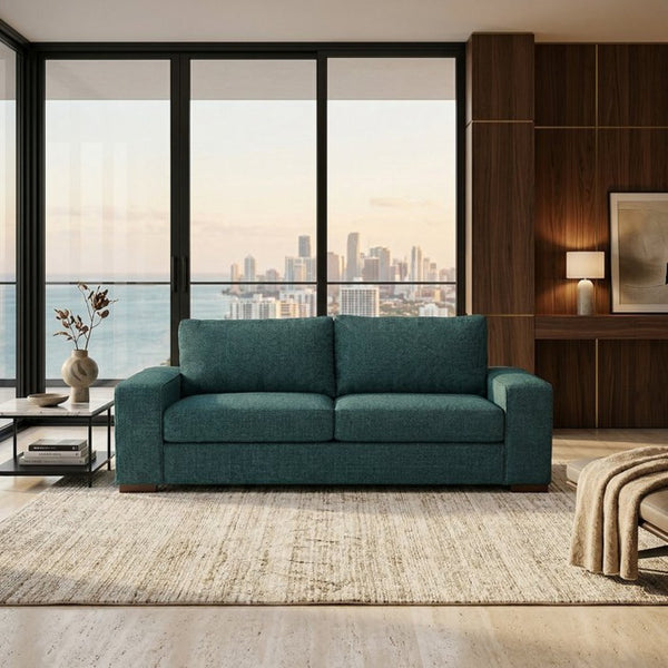 English Elm Modena Classic Square Arm Sofa Handcrafted Chenille Upholstery for Living Rooms Teal B2761P498641