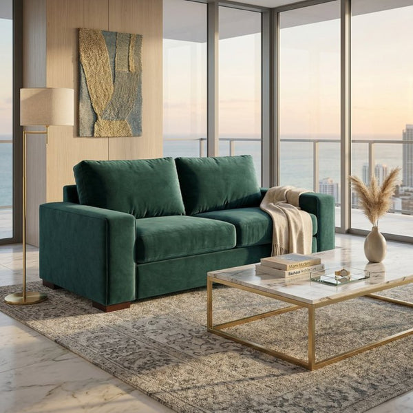 English Elm Modena Classic Square Arm Sofa Handcrafted Chenille Upholstery for Living Rooms Forest Green B2761P498642