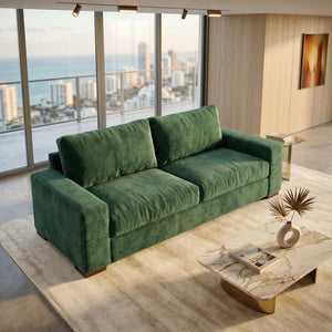 English Elm Modena Classic Square Arm Sofa Handcrafted Chenille Upholstery for Living Rooms Forest Green B2761P498642