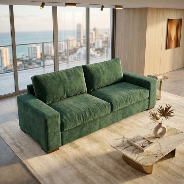 English Elm Modena Classic Square Arm Sofa Handcrafted Chenille Upholstery for Living Rooms Forest Green B2761P498642