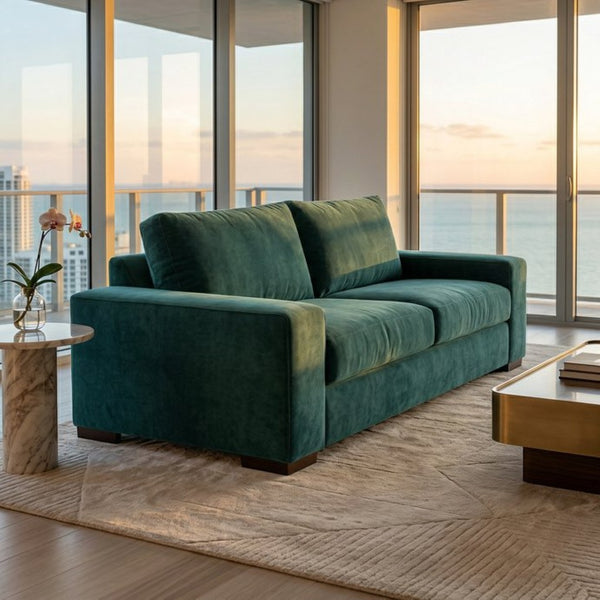 English Elm Modena Classic Square Arm Sofa Handcrafted Chenille Upholstery for Living Rooms Forest Green B2761P498642