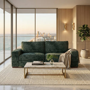 English Elm Modena Classic Square Arm Sofa Handcrafted Chenille Upholstery for Living Rooms Charcoal Green B2761P498643