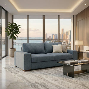 English Elm Modena Square Arm Sofa USA Handcrafted Hardwood Frame Polyester Upholstered Living Room Leslie Peacock Slate Blue B2761P498661
