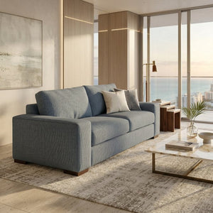 English Elm Modena Square Arm Sofa USA Handcrafted Hardwood Frame Polyester Upholstered Living Room Leslie Peacock Slate Blue B2761P498661