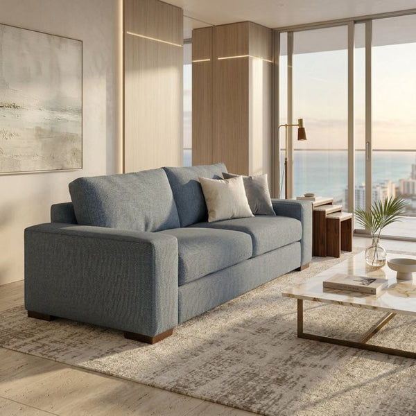 English Elm Modena Square Arm Sofa USA Handcrafted Hardwood Frame Polyester Upholstered Living Room Leslie Peacock Slate Blue B2761P498661