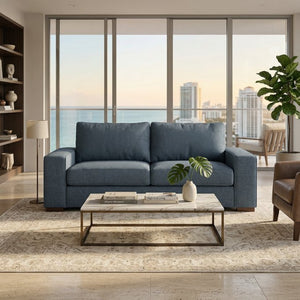 English Elm Modena Square Arm Sofa USA Handcrafted Hardwood Frame Polyester Upholstered Living Room Leslie Peacock Slate Blue B2761P498661