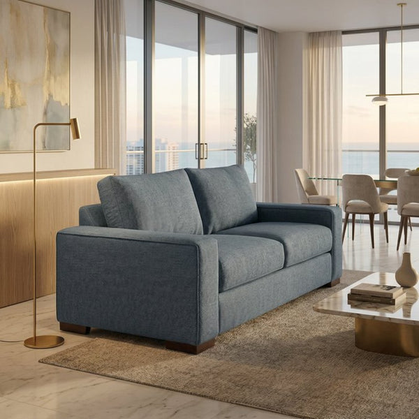 English Elm Modena Square Arm Sofa USA Handcrafted Hardwood Frame Polyester Upholstered Living Room Leslie Peacock Slate Blue B2761P498661