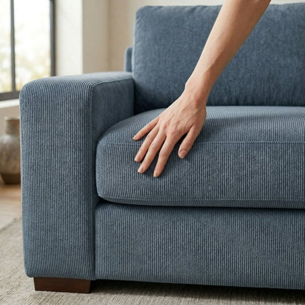 English Elm Modena Square Arm Sofa USA Handcrafted Hardwood Frame Polyester Upholstered Living Room Leslie Peacock Slate Blue B2761P498661