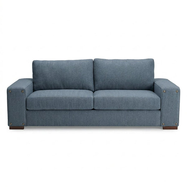 English Elm Modena Square Arm Sofa USA Handcrafted Hardwood Frame Polyester Upholstered Living Room Leslie Peacock Slate Blue B2761P498661