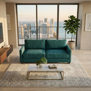 English Elm Damon American Made Sofa with Emerald Polyester Upholstery and Hardwood Frame Velvet Antique Peacock B2761P498779