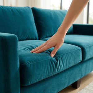 English Elm Damon American Made Sofa with Emerald Polyester Upholstery and Hardwood Frame Velvet Antique Peacock B2761P498779