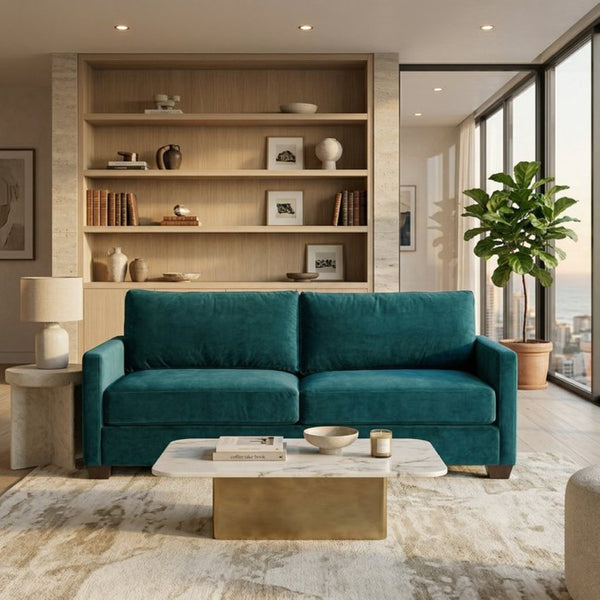 English Elm Damon American Made Sofa with Emerald Polyester Upholstery and Hardwood Frame Velvet Antique Peacock B2761P498779