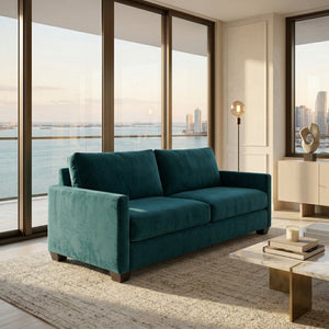 English Elm Damon American Made Sofa with Emerald Polyester Upholstery and Hardwood Frame Velvet Antique Peacock B2761P498779