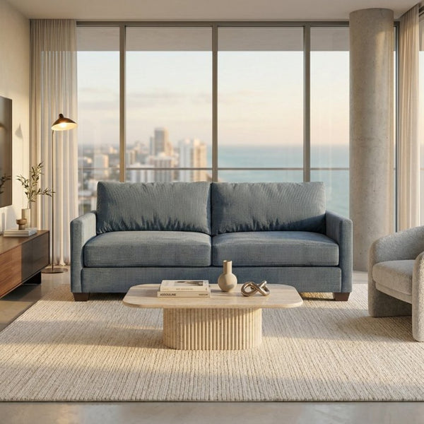 English Elm Damon American Made Sofa with Emerald Polyester Upholstery and Hardwood Frame Leslie Peacock Slate Blue B2761P498781