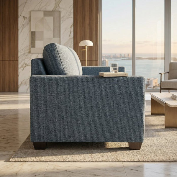 English Elm Damon American Made Sofa with Emerald Polyester Upholstery and Hardwood Frame Leslie Peacock Slate Blue B2761P498781