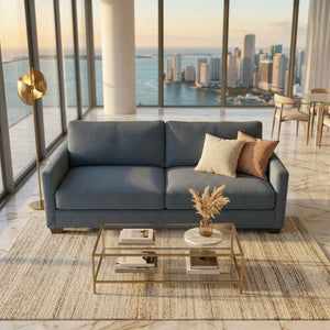 English Elm Damon American Made Sofa with Emerald Polyester Upholstery and Hardwood Frame Leslie Peacock Slate Blue B2761P498781