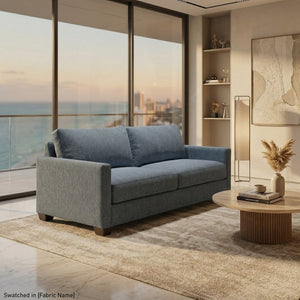 English Elm Damon American Made Sofa with Emerald Polyester Upholstery and Hardwood Frame Leslie Peacock Slate Blue B2761P498781