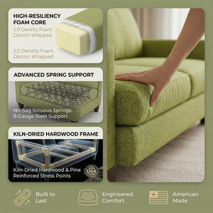 English Elm Damon American Made Sofa with Emerald Polyester Upholstery and Hardwood Frame Notion Appletini B2761P498782