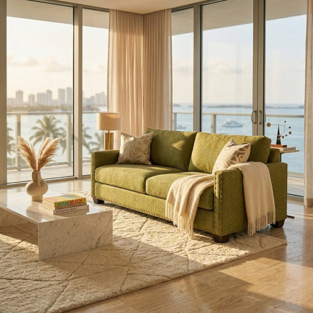 English Elm Damon American Made Sofa with Emerald Polyester Upholstery and Hardwood Frame Notion Appletini B2761P498782