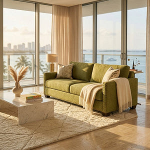 English Elm Damon American Made Sofa with Emerald Polyester Upholstery and Hardwood Frame Notion Appletini B2761P498782