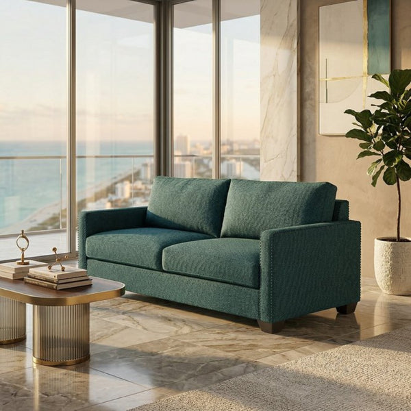English Elm Damon Square Arm Chenille Sofa American Crafted for Classic Living Room Style Teal B2761P498783