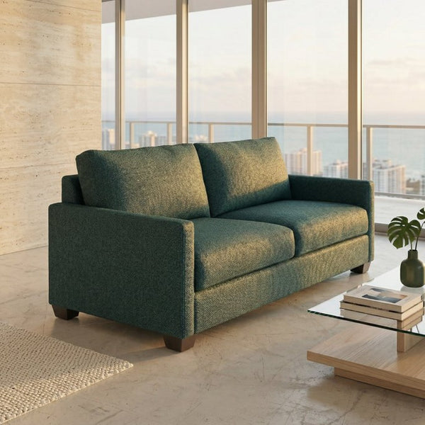 English Elm Damon Square Arm Chenille Sofa American Crafted for Classic Living Room Style Teal B2761P498783