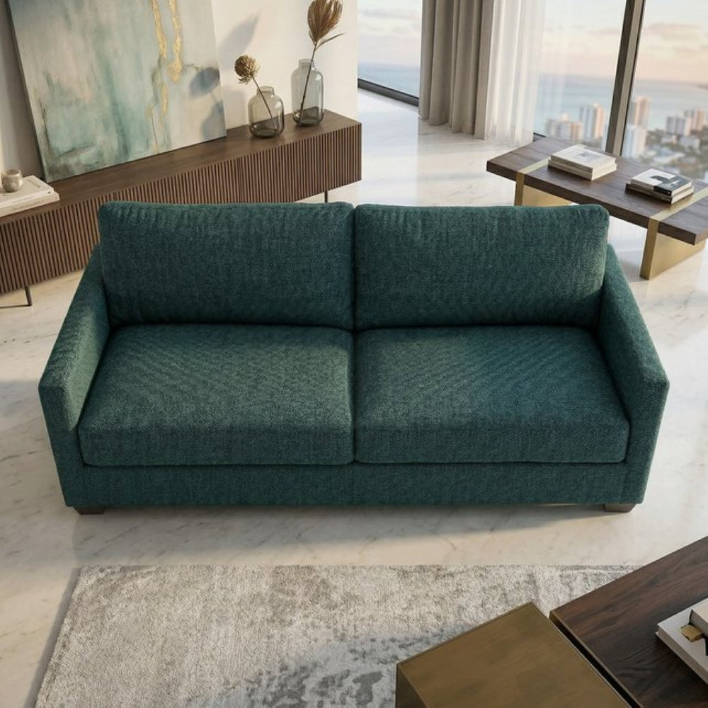 English Elm Damon Square Arm Chenille Sofa American Crafted for Classic Living Room Style Teal B2761P498783