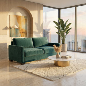 English Elm Damon Square Arm Chenille Sofa American Crafted for Classic Living Room Style Forest Green B2761P498784