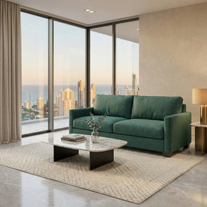 English Elm Damon Square Arm Chenille Sofa American Crafted for Classic Living Room Style Forest Green B2761P498784